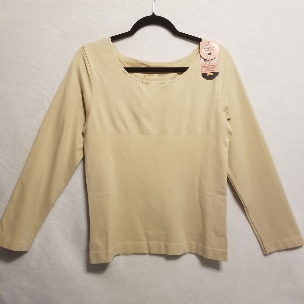 Shapermint 3XL All Day Every Day Long Sleeve Shaping T-Shirt Beige Compression